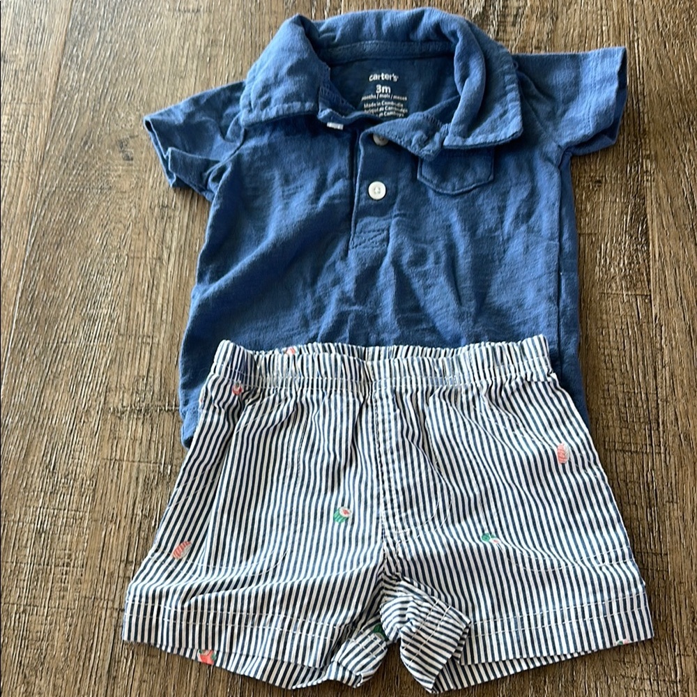 Carter's Blue and White Matching Set with Nautical Stripes